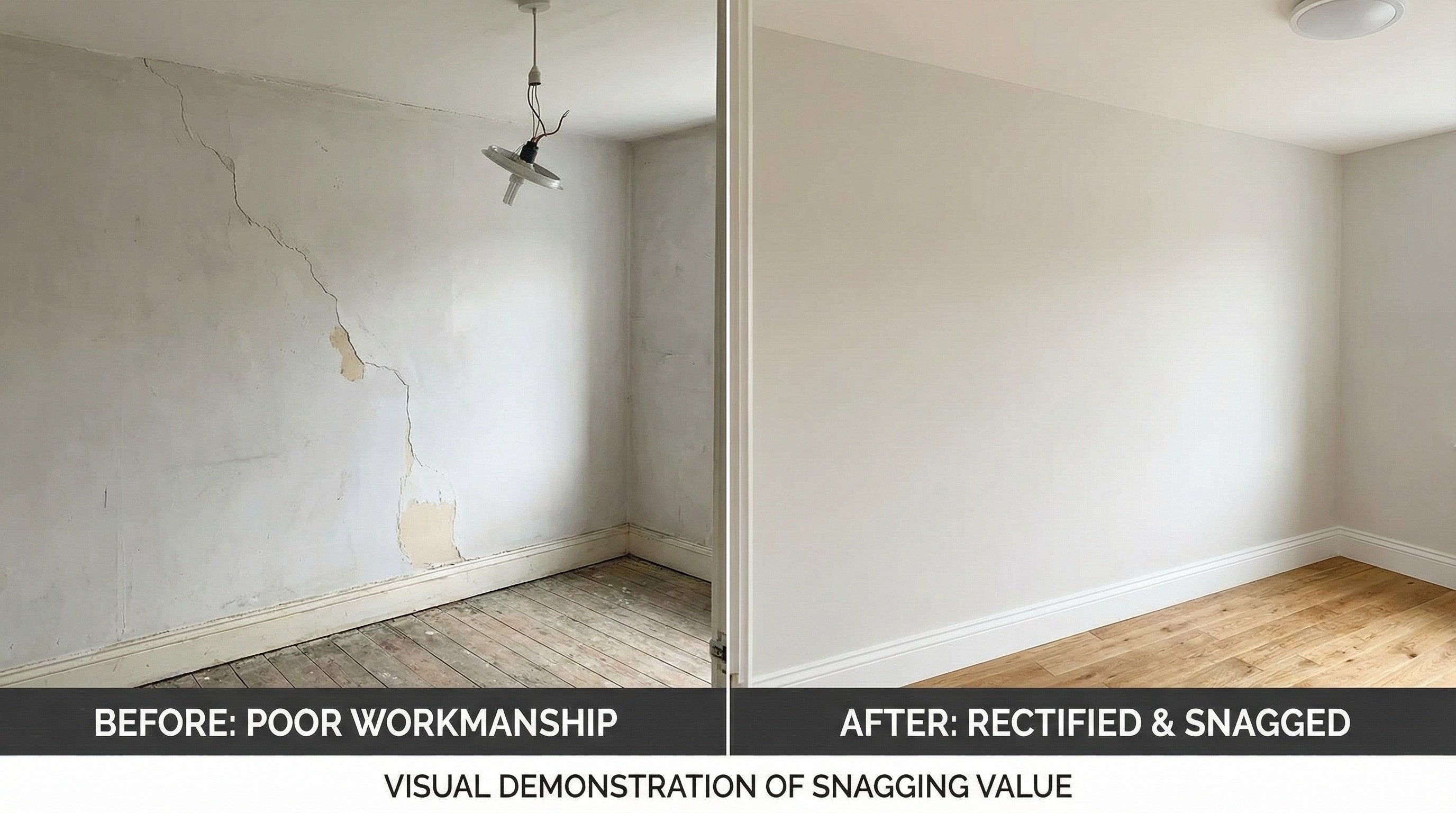 Before and after comparison showing defects fixed after snagging survey